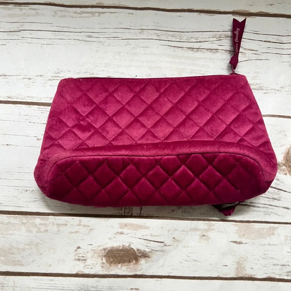 Vera Bradley Cosmetic Bag Magenta Quilted Velvet Travel Pouch Medium